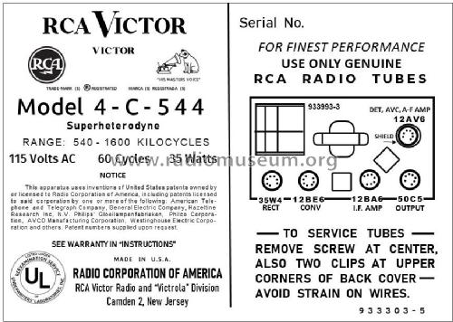 4C544 Ch= RC-1145; RCA RCA Victor Co. (ID = 2779410) Radio