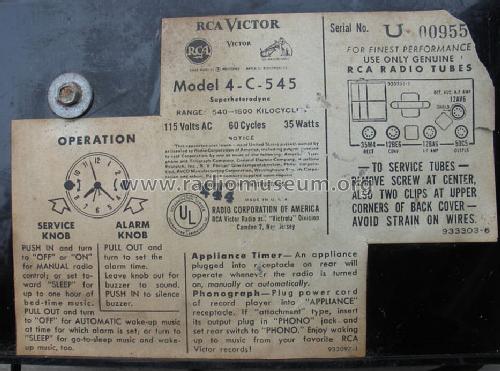 4C545 Ch= RC-1145; RCA RCA Victor Co. (ID = 1209589) Radio