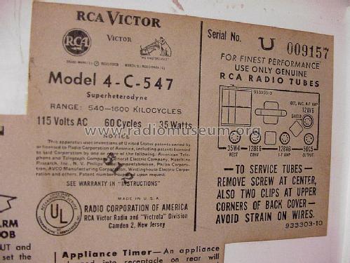 4C547 Ch= RC-1145; RCA RCA Victor Co. (ID = 1325858) Radio