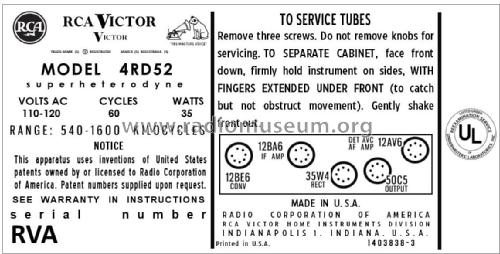 4RD52 Ch= RC-1213E; RCA RCA Victor Co. (ID = 2990386) Radio