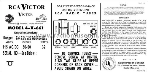 4X661 Ch=RC-1141A; RCA RCA Victor Co. (ID = 2930735) Radio