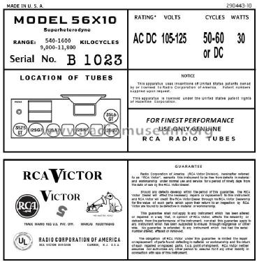 56X10 Ch= RC-1023B; RCA RCA Victor Co. (ID = 2809283) Radio