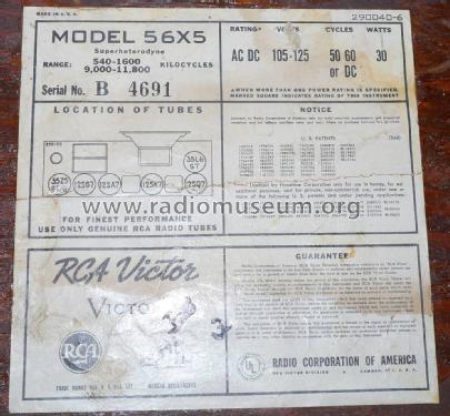 56X5 Ch= RC-1023; RCA RCA Victor Co. (ID = 2065628) Radio