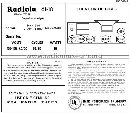 61-10 Postone Ch=RC-1023 , ; RCA RCA Victor Co. (ID = 2889993) Radio