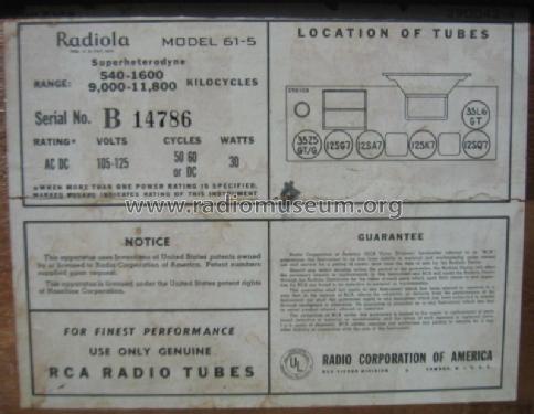 Radiola 61-5 RC1023; RCA RCA Victor Co. (ID = 615889) Radio