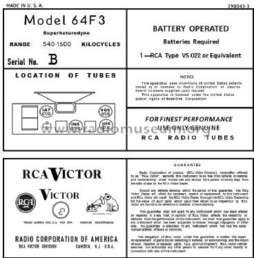 64F3 Ch= RC-1037A; RCA RCA Victor Co. (ID = 2899107) Radio