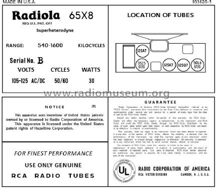 65X8 Ch= RC-1034; RCA RCA Victor Co. (ID = 2897442) Radio