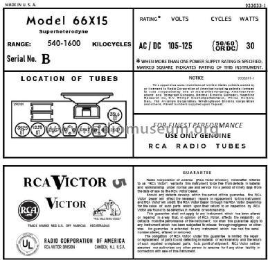 66X15 Ch= RC-1046B; RCA RCA Victor Co. (ID = 2885486) Radio