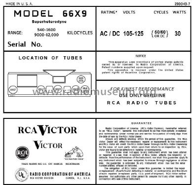 66X9 Ch= RC-1038; RCA RCA Victor Co. (ID = 2884988) Radio