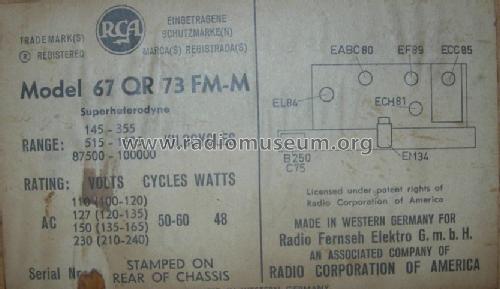 67QR73FM-M; RCA RCA Victor Co. (ID = 504791) Radio