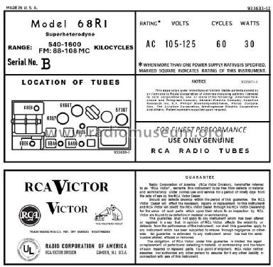 68R1 Ch= RC-608; RCA RCA Victor Co. (ID = 2992869) Radio