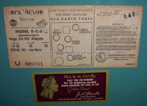 6-C-5 Ch=RC-1157A; RCA RCA Victor Co. (ID = 1043361) Radio