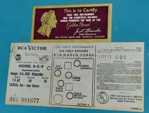 6-C-5 Ch=RC-1157A; RCA RCA Victor Co. (ID = 2822656) Radio