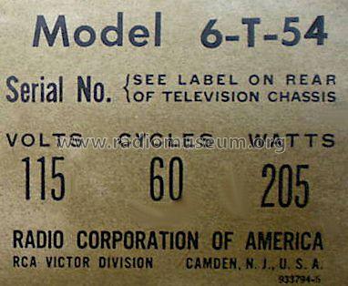 6T54 'Kent' Ch= KCS47; RCA RCA Victor Co. (ID = 623317) Television