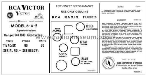 6-X-5 Nipper Ch=RC-1157; RCA RCA Victor Co. (ID = 2795943) Radio