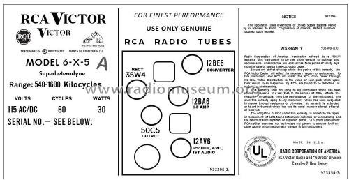 6-X-5A Ch= RC-1157; RCA RCA Victor Co. (ID = 2795944) Radio