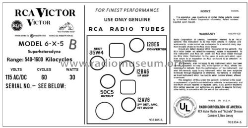 6-X-5B Ch= RC-1157; RCA RCA Victor Co. (ID = 2795945) Radio