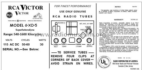 6-XD-5 Ch= RC-1146A; RCA RCA Victor Co. (ID = 2786202) Radio