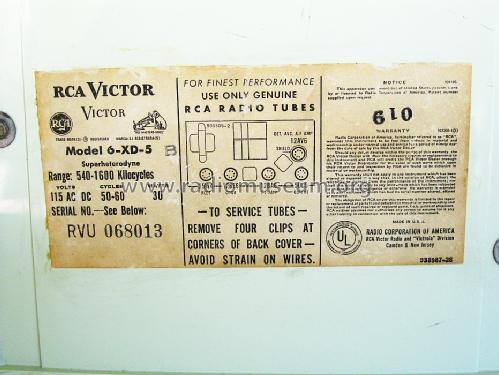 6-XD-5B 'The Glendon' Ch= RC-1146A; RCA RCA Victor Co. (ID = 1586363) Radio