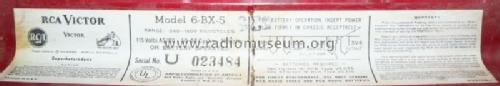 6BX5 Ch=RC-1149; RCA RCA Victor Co. (ID = 467487) Radio