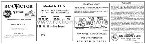 6XF9 The Lindsay Ch=RC-1121B; RCA RCA Victor Co. (ID = 2925728) Radio