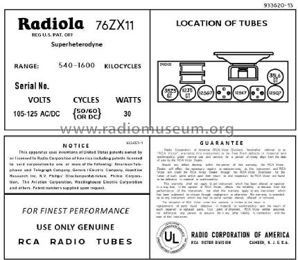 76ZX11 Ch= RC-1058; RCA RCA Victor Co. (ID = 2885458) Radio