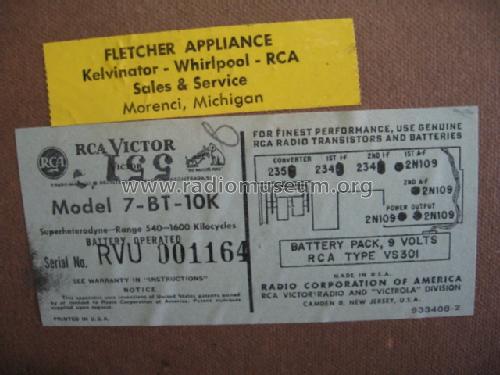 7-BT-10K Ch= RC-1156; RCA RCA Victor Co. (ID = 1621216) Radio