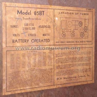 85BT ; RCA RCA Victor Co. (ID = 1566641) Radio