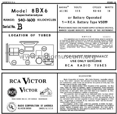 8-BX-6 Ch= RC-1161; RCA RCA Victor Co. (ID = 3004354) Radio