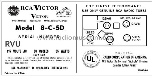 8-C-5D Ch= RC-1179A; RCA RCA Victor Co. (ID = 2904152) Radio