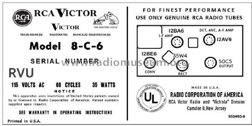 8-C-6 Ch= RC-1179A; RCA RCA Victor Co. (ID = 2904161) Radio