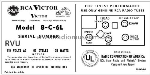 8-C-6L Ch= RC-1179A; RCA RCA Victor Co. (ID = 2904167) Radio