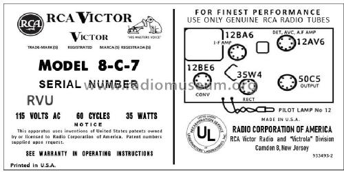 8-C-7 Ch= RC-1166; RCA RCA Victor Co. (ID = 2921186) Radio