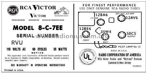 8-C-7EE Ch= RC-1166; RCA RCA Victor Co. (ID = 2921188) Radio