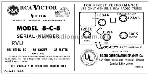 8-C-8 Ch= RC-1166; RCA RCA Victor Co. (ID = 2921191) Radio