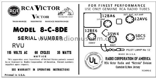 8-C-8DE Ch= RC-1166; RCA RCA Victor Co. (ID = 2921192) Radio