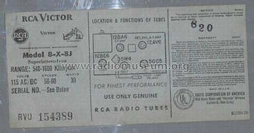 8-X-8J Ch= RC-1167; RCA RCA Victor Co. (ID = 1218625) Radio