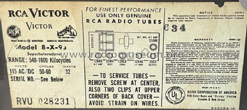 8-X-9J; RCA RCA Victor Co. (ID = 2925144) Radio