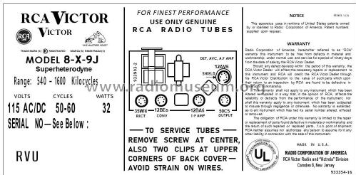 8-X-9J; RCA RCA Victor Co. (ID = 2926855) Radio