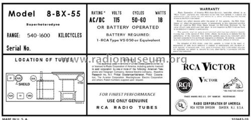 8BX55 Ch= RC-1059A; RCA RCA Victor Co. (ID = 2846235) Radio