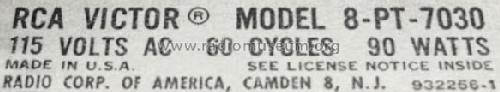 8PT7030 Ch= KCS100B; RCA RCA Victor Co. (ID = 490316) Television