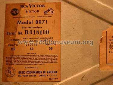 8R71 Ch= RC-1060; RCA RCA Victor Co. (ID = 152125) Radio