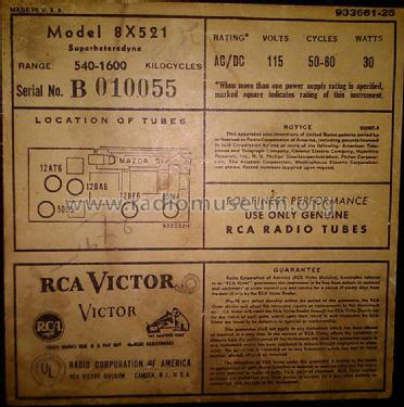 8X521 B-027924; RCA RCA Victor Co. (ID = 1241262) Radio