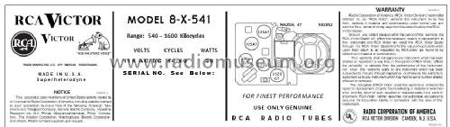 8X541 Ch= RC-1065F; RCA RCA Victor Co. (ID = 2780750) Radio