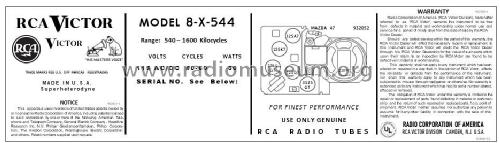 8X544 Ch= RC-1065; RCA RCA Victor Co. (ID = 2780763) Radio