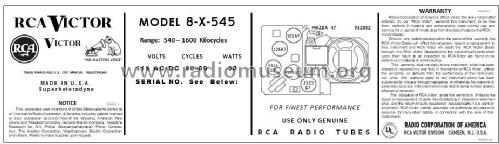 8X545 Ch= RC-1065A; RCA RCA Victor Co. (ID = 2780734) Radio