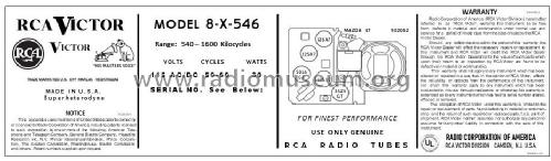 8X546 Ch= RC-1065; RCA RCA Victor Co. (ID = 2780721) Radio