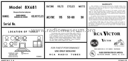 8X681 Ch= RC-1061 Radio RCA RCA Victor Co. Inc.; New York NY