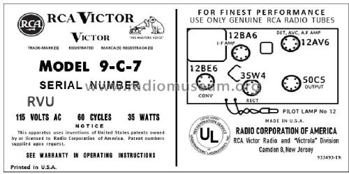 9-C-7 Ch= RC-1166A; RCA RCA Victor Co. (ID = 2884979) Radio