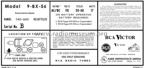 9BX56 Ch= RC-1068; RCA RCA Victor Co. (ID = 2942377) Radio